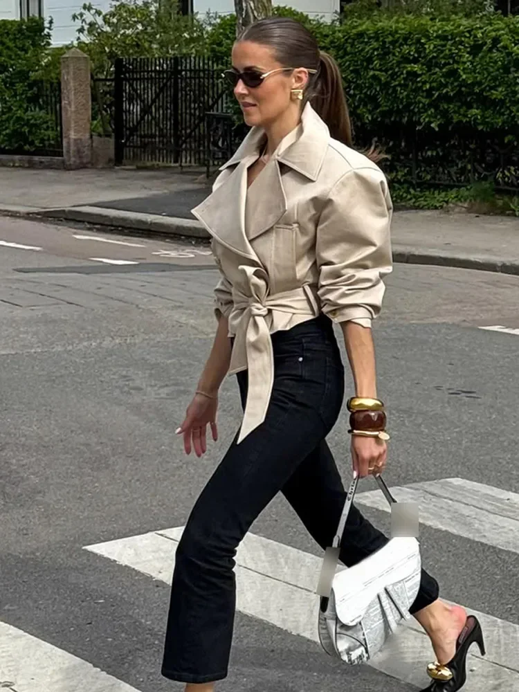 الرجعية الدانتيل يصل الراحة سترة واقية معطف المرأة شيك مزدوجة الصدر طويلة الأكمام جيوب جاكيتات سيدة الخريف ملابس خارجية غير رسمية الشارع