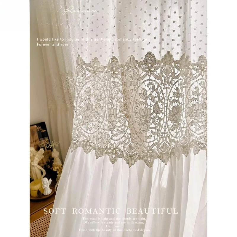 Custom  Size！！French White Beautiful Romantic Lace Chiffon Curtains for Living Dining Room Bedroom Retro Style Elegant Decor