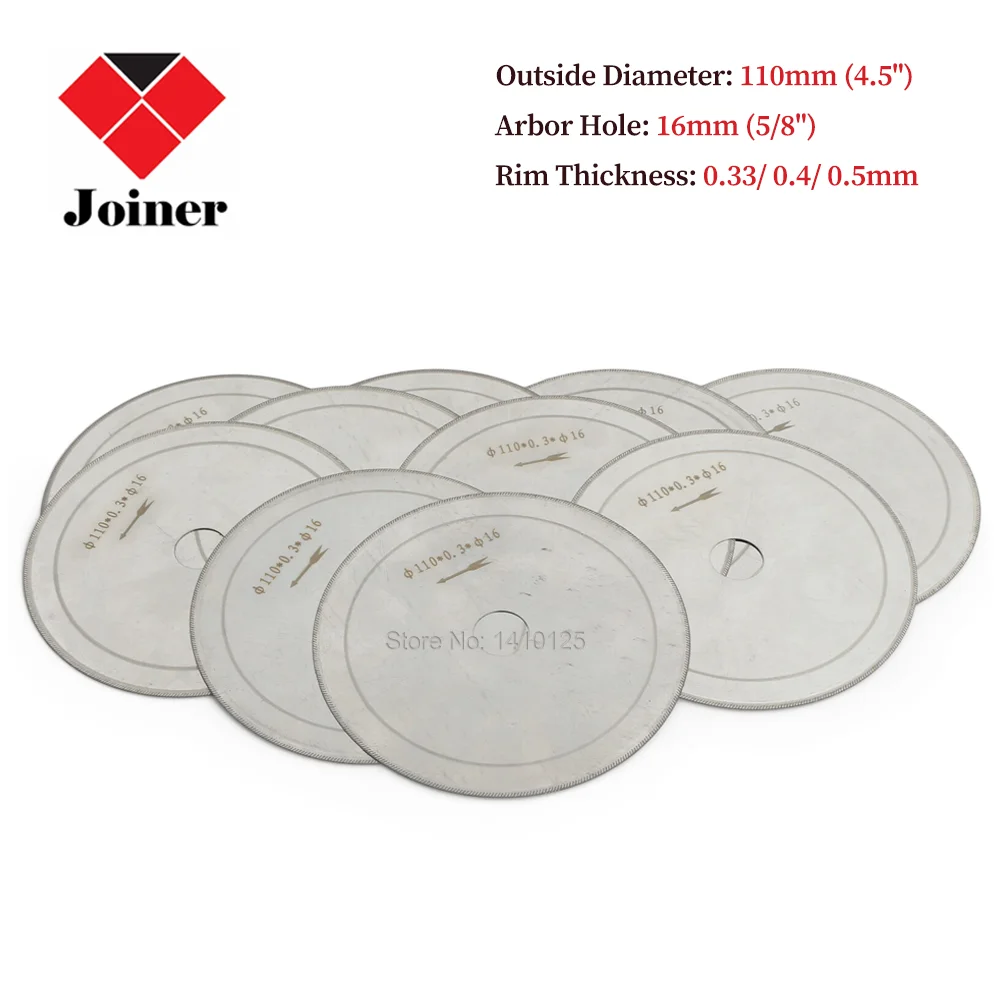 

10Pcs 4.5'' inch 110mm Diamond Cutting Discs Super Thin Lapidary Saw Blades Arbor Hole 16mm 5/8" for Jewelry Gems Stone Glass