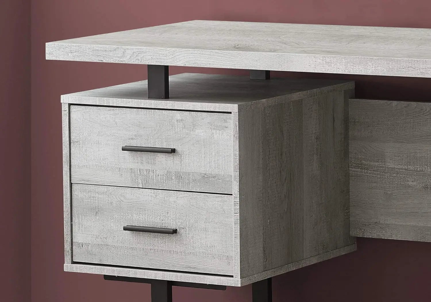 Computer Desk with Drawers - Contemporary Style - Home & Office Computer Desk with Metal Legs - 60"L (Grey Reclaimed Wood Look)