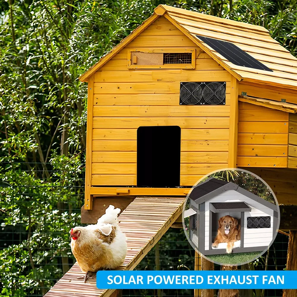 ~1 Set 40W Solar 1Panel 1Fan Solar Powered Exhaust Fan Household Greenhouse Pet House Utility Rooms Cooling Fan