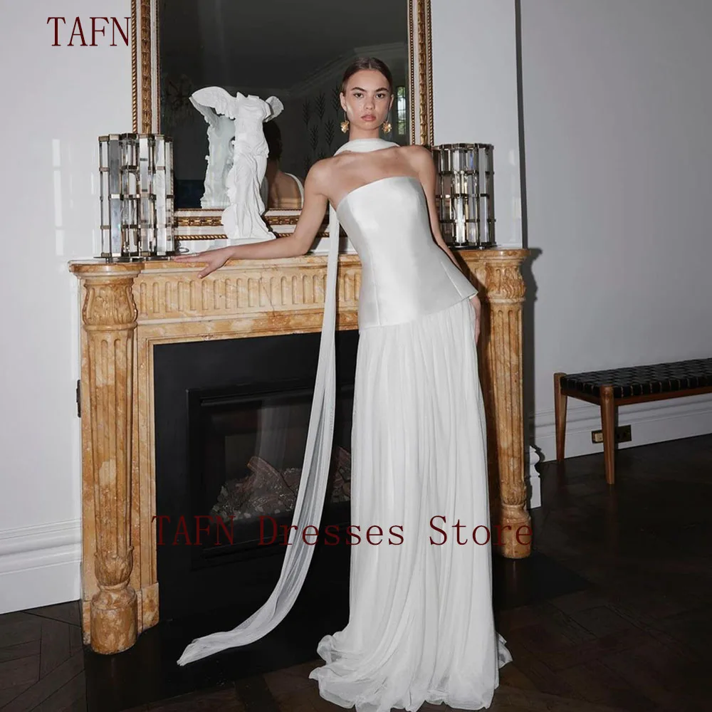 

TAFN Elegant Wedding Dresses Patchwork Strapless Floor-Length Bridal Gown Simple vestidos de novia Custom Made Sweep Train