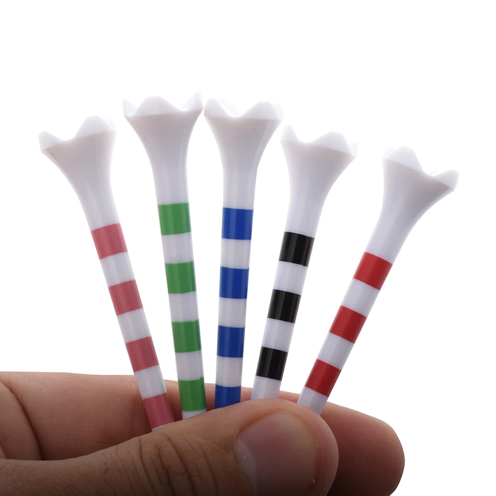 New 20pcs/Bag Plastics Golf Tees With Red/Black/Blue/Pink/Green Stripe Mark Scale 70/83mm 2 Size Colorfull Golf Ball Holder