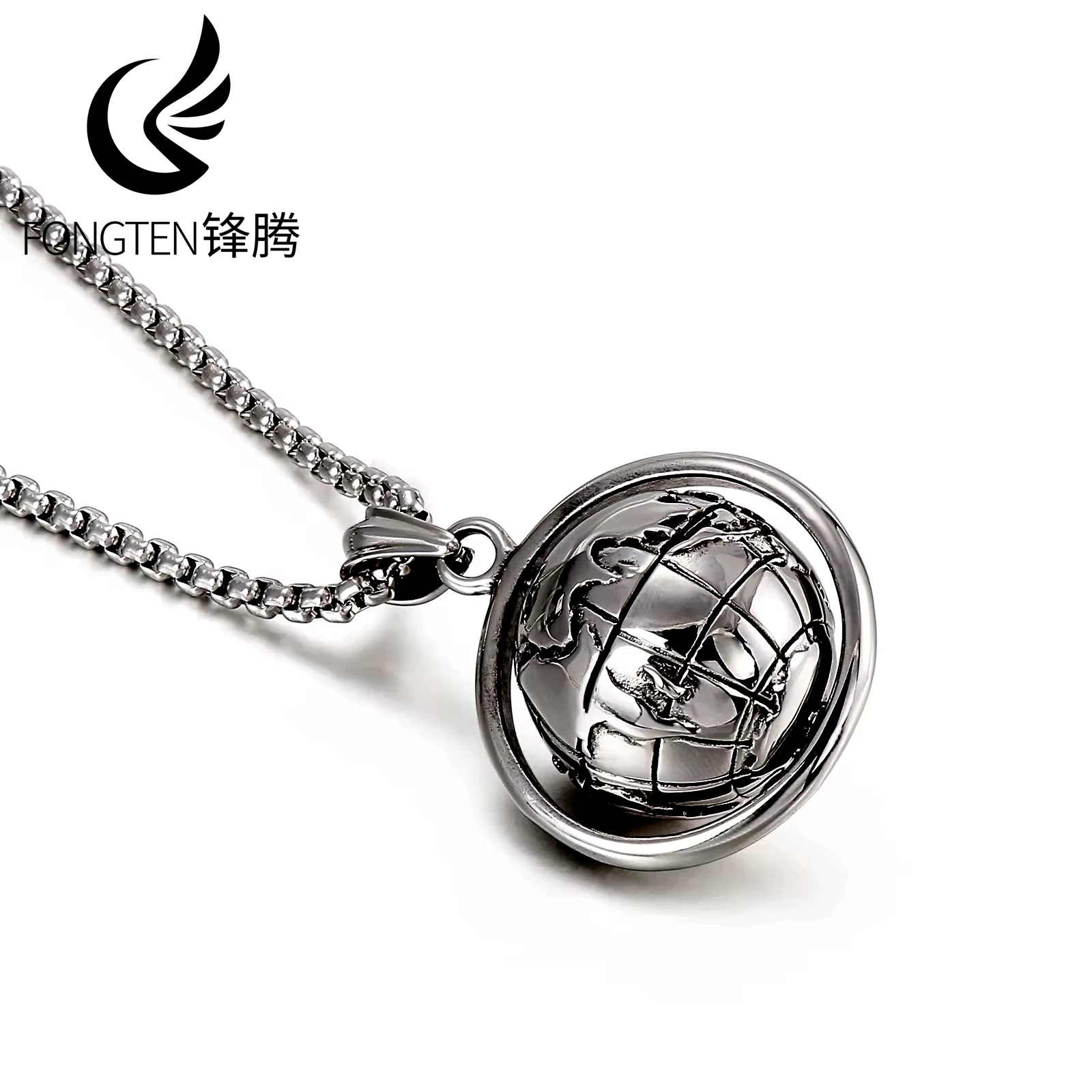 Fongten Minimalist Stainless Steel Rotating Stress Relief Globe Pendant Necklace Exquisite Chain Fashion Jewelry Party Gifts