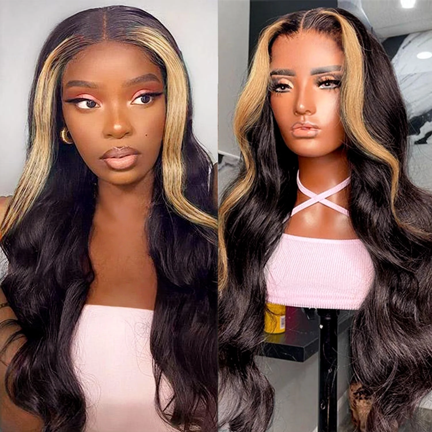 

Синтетический парик Skunk Stripe, оранжевый омбре, длинный, с волнистыми локонами, 4x1, с хайлайтами, парик с кружевной застежкой