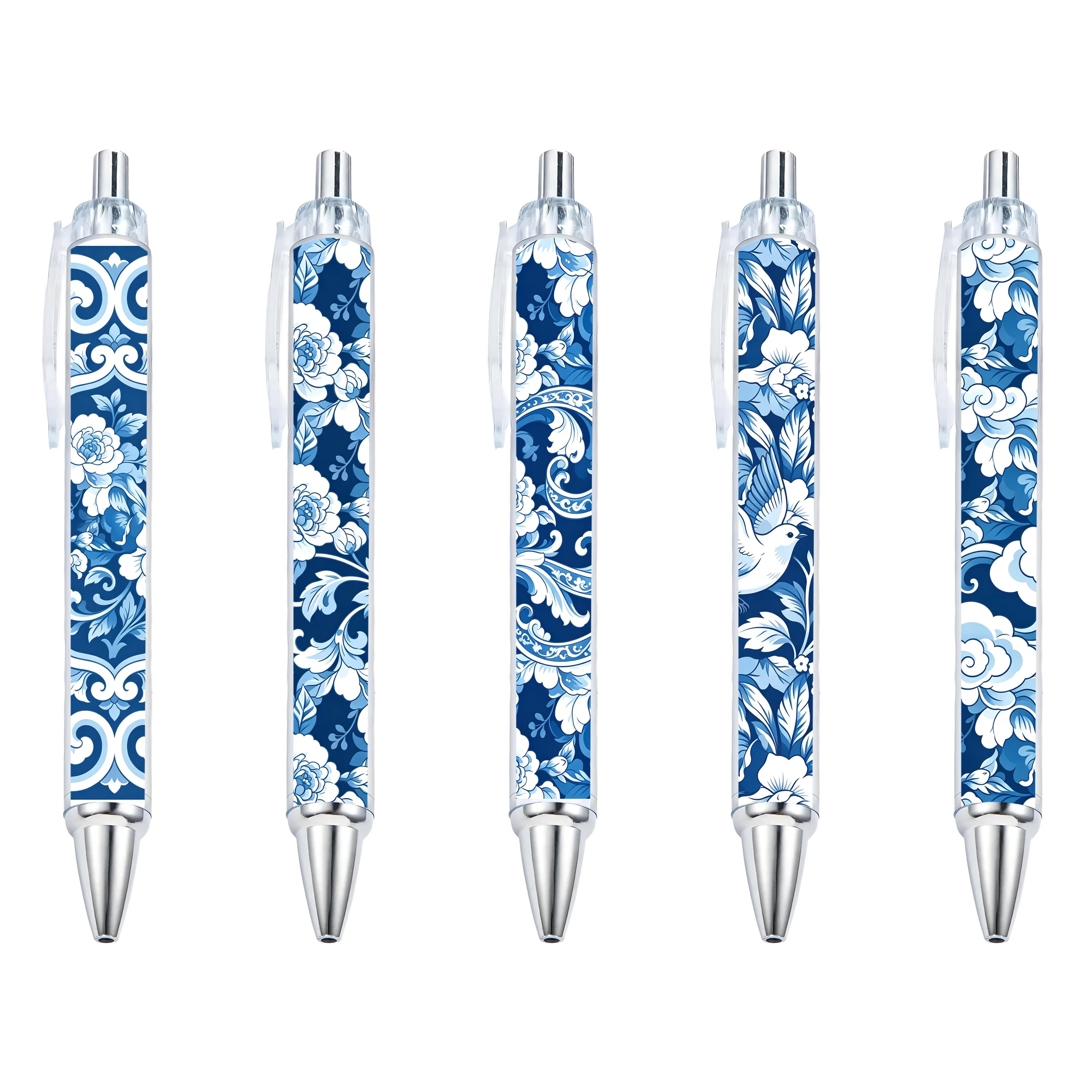

5pcs/10pcs Blue and White Pattern Element Theme Ballpoint Pen Pattern Flower Ballpoint Pen Pattern Random
