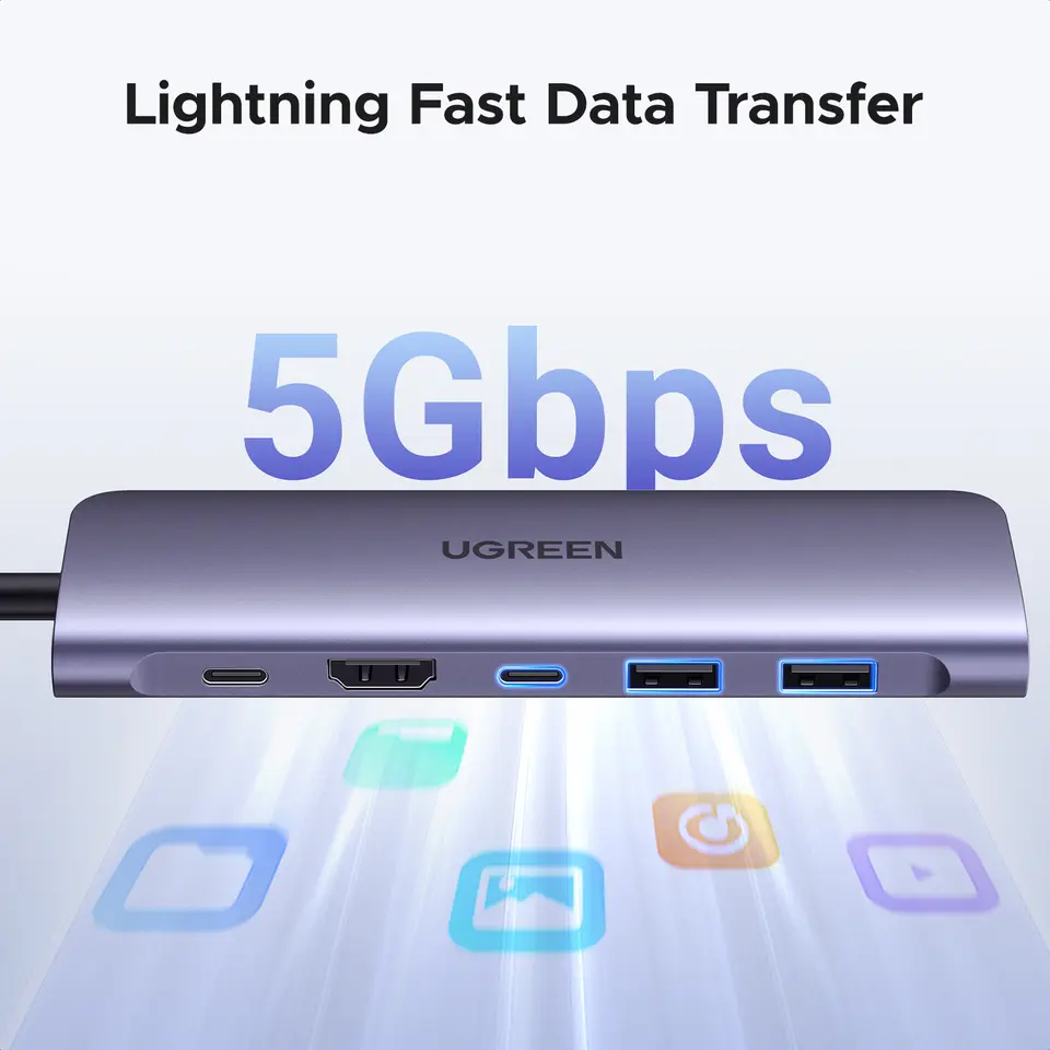 UGREEN USB C HUB 7 in 1 Dock 4K HDMI 100W PD USB-C & 2xUSB-A 5Gbps Data Ports SD/TF Card Reader for Laptop MacBook Pro/Air Dell - 3