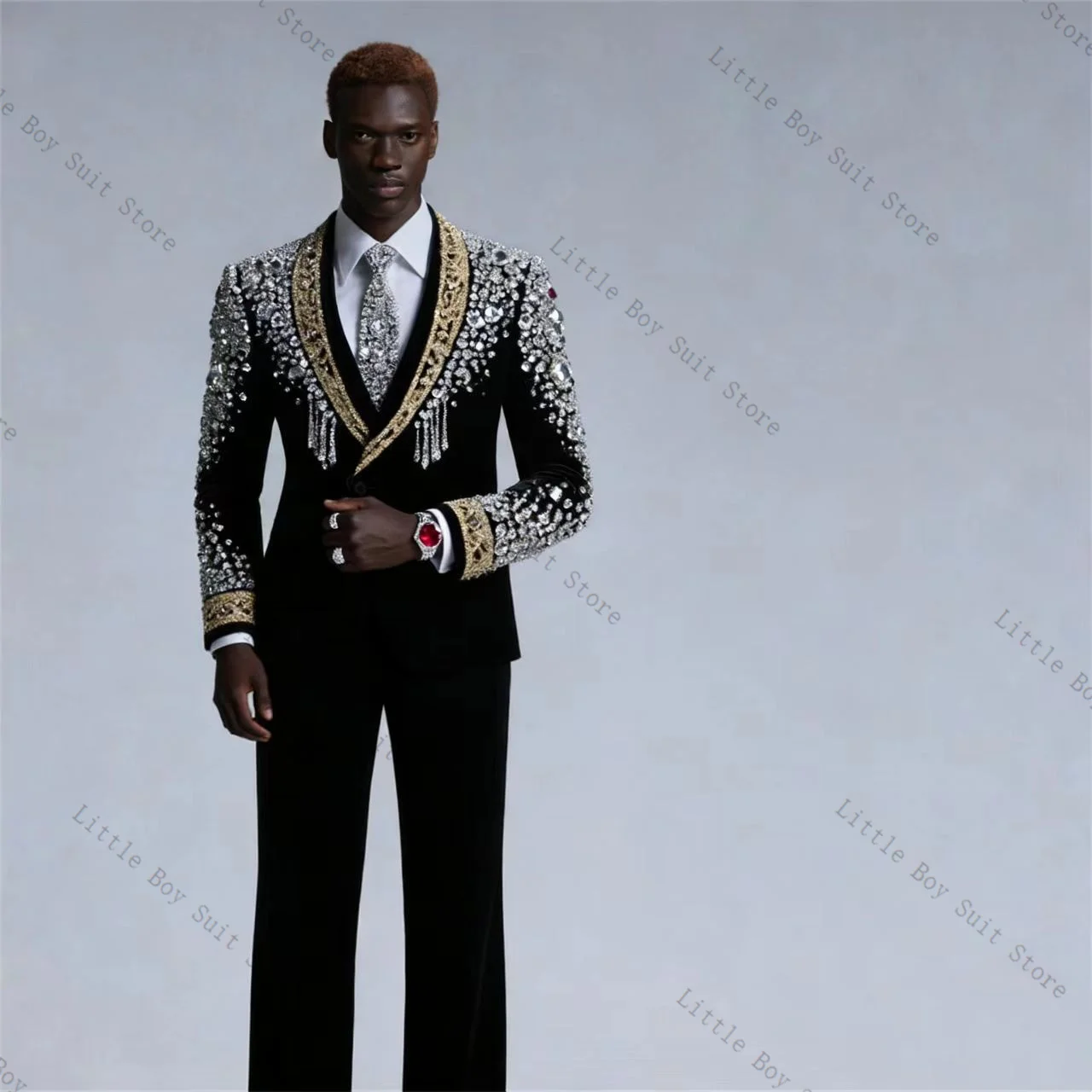 طقم بدلة رجالي كريستالز من قطعتين: جاكيت مخملي (بلازر) + بنطلون قطني، توكسيدو زفاف رسمي للمكتب والحفلات، قابل للتخصيص