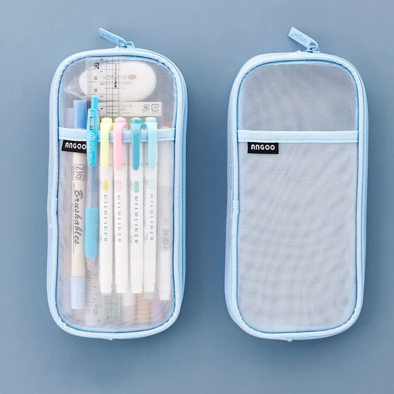 1pcs Angoo Transparent Mesh Pencil Case Pen Bag High Quality Ice Cream Color Storage Pouch Organizer for Stationery School