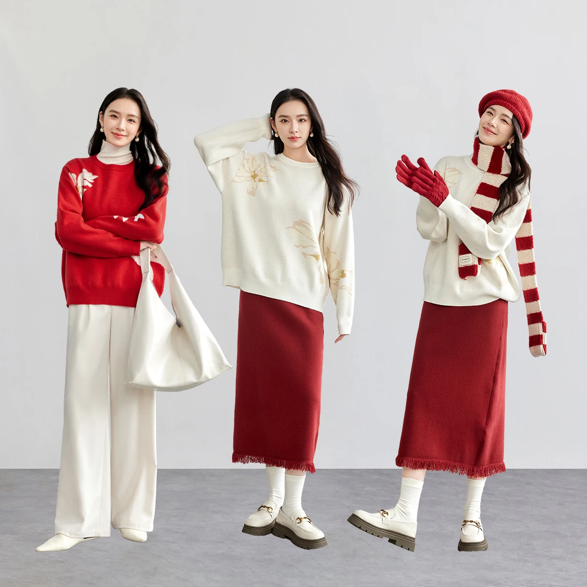 

SENTUBILA Women's Fashion Knitted Sweaters 2026 Autumn Flower Jacquard Pullovers Tops Loose Fit Casual Ladies W51E58092S