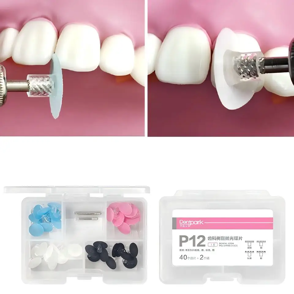 Dental High-Gloss Polishing Discs Kit for Composite Resin 40Pcs Discs 2 Mandrels Single-Sided Finishing Sanding Discs System