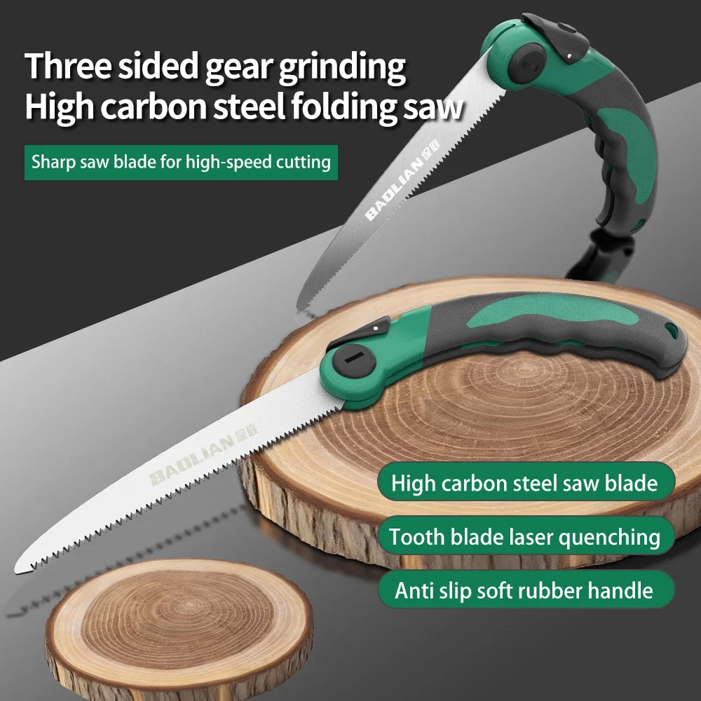 Heavy Duty Folding Hand Saw Rust-Resistant Alloy Steel Blade One-Button Locking Mechanism for Camping Woodworking Gardening