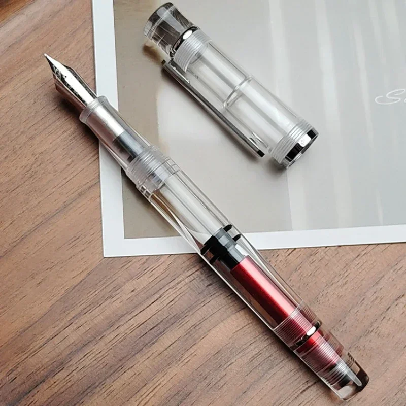 PENBBS Fountain Pen 495 Transparent Resin Piston Ink Absorption Fine Nib Fashion Writing Office Gift Ink Pen Set School Supplies