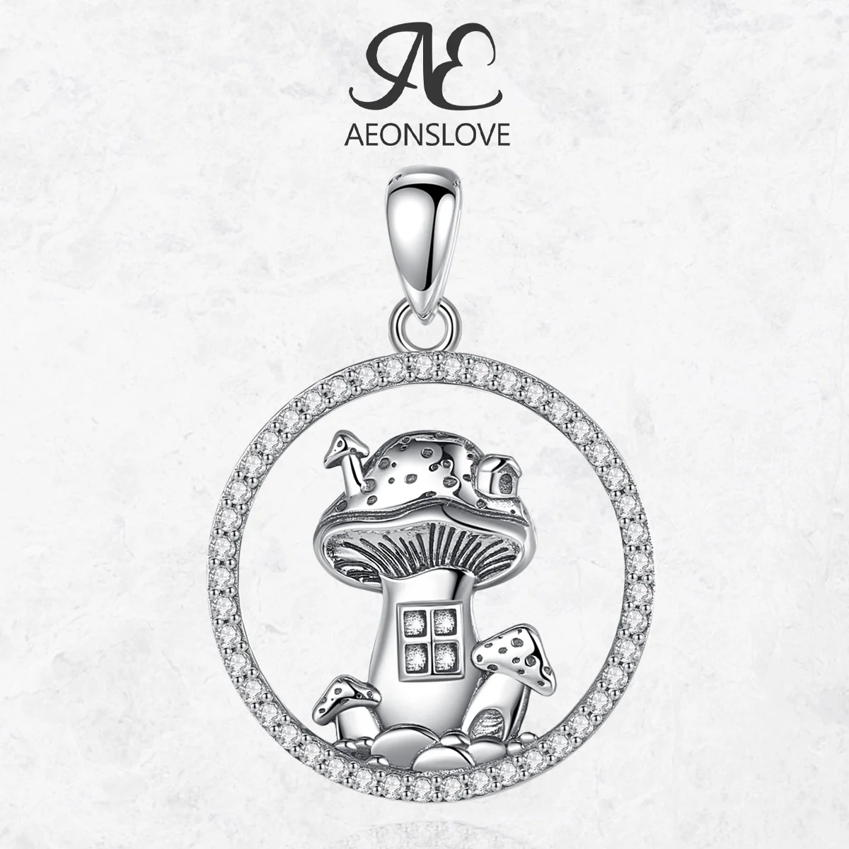 AEONSLOVE 925 Sterling Silver Witch Mushroom Necklace CZ Mushroom House Pendant Wicca Pagan Jewelry Halloween Gifts for Women