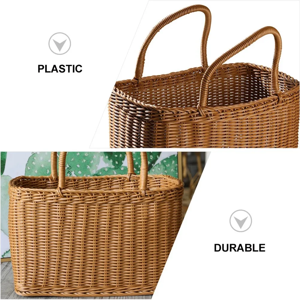AT77 Home Shopping Basket Hand Vegetable Basket Decorative Woven Basket Flower Arrangement Basket Imitating Rattan Picnic Bag