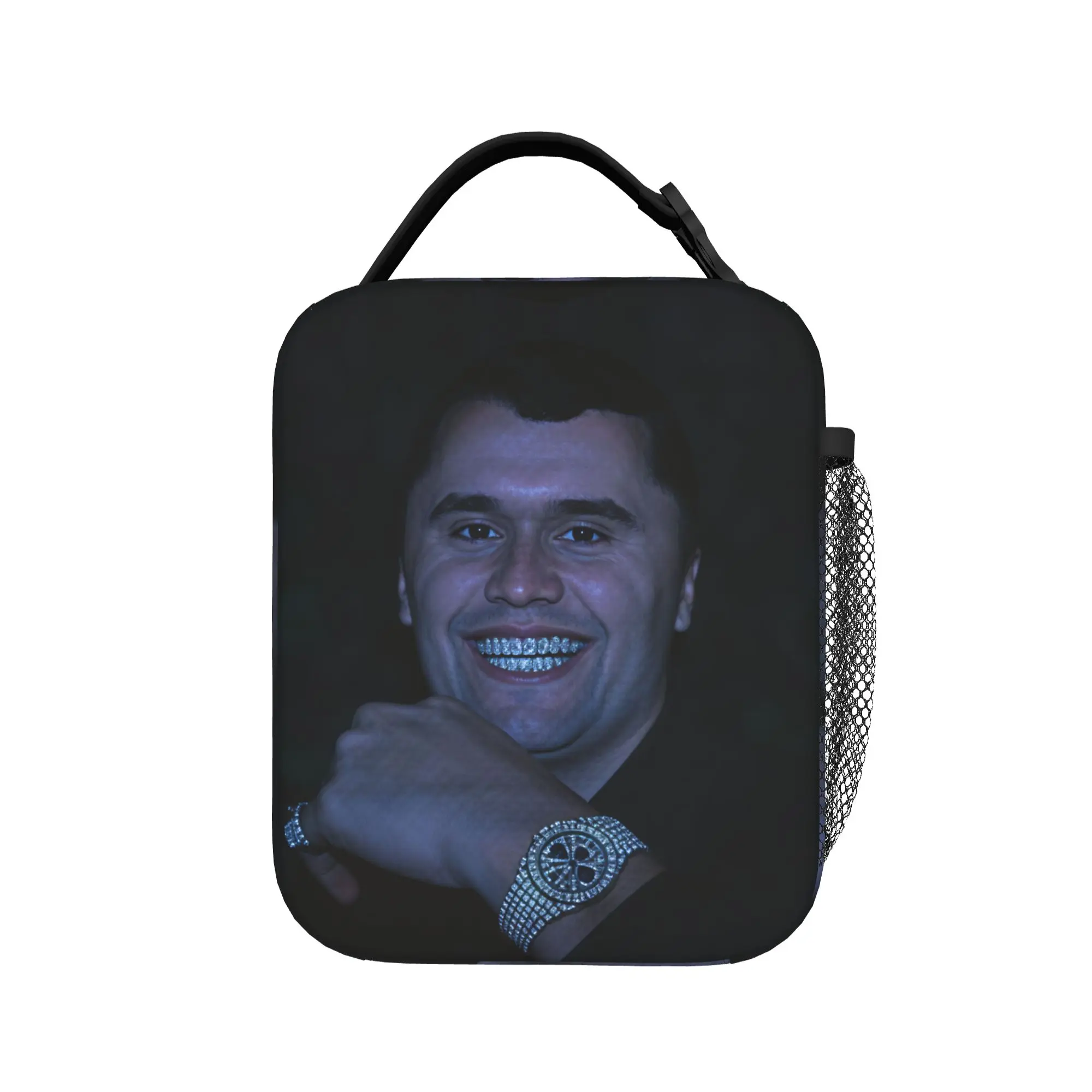 Charlie Kirk Diamond Grillz Iced Out Portrait Lunch Bag Lunch Box Office Thermal Tote Handbags For Unisex Oxford Cooler Bag