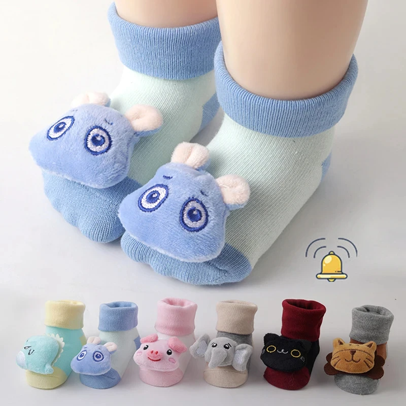

Baby Floor Socks Non-slip 3D Cartoon Doll Socks with Sound Bells for Newborn 6 To 12M Infant Baby Barefoot Shoes Kids Indoor Sox