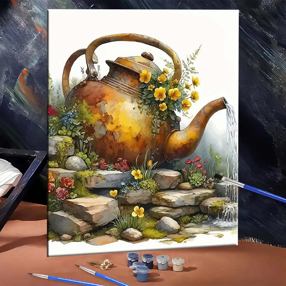 لوحة زيتية بالأرقام منظر طبيعي جبلي DIY لوحة رقمية لشجرة المنزل مشهد صورة فنية على قماش هدية مرسومة يدويًا #3