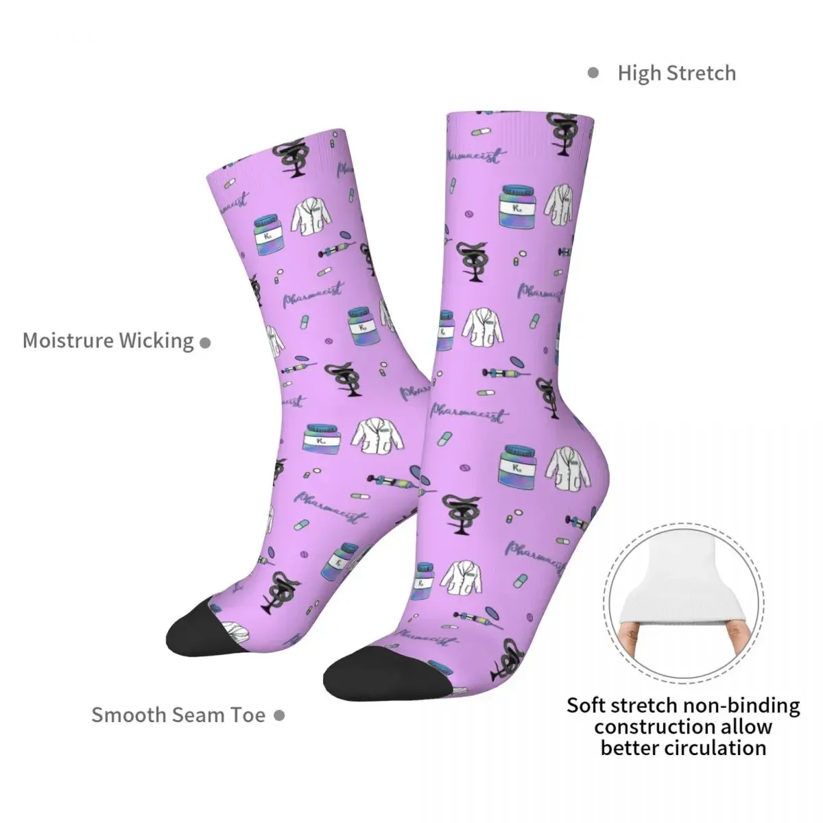 Pharmacist Pattern Socks Harajuku Sweat Absorbing Stockings All Season Long Socks Accessories for Unisex Gifts