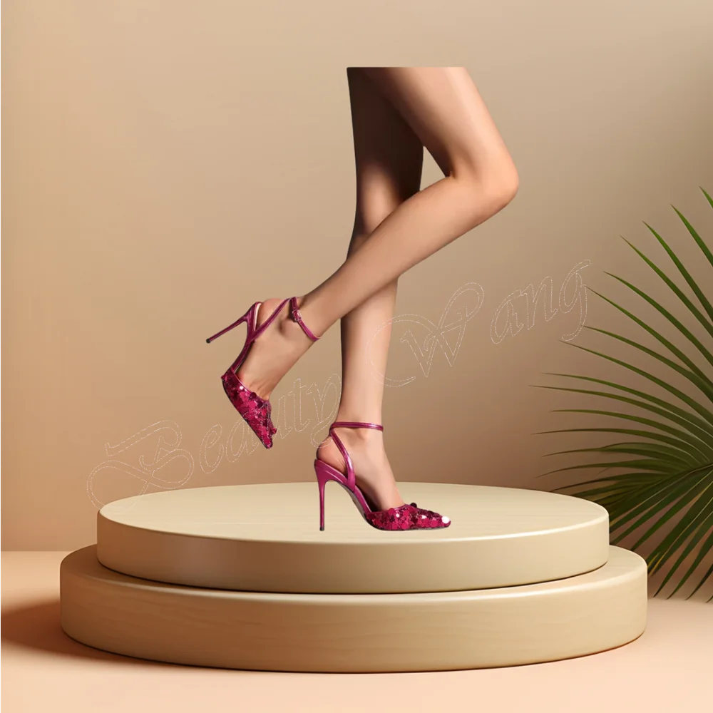 Chaussures à talons hauts pour femmes, escarpins roses Bling Bling, sandales à talons coupés, style sexy, Parker rond, chaussures à talons hauts pour femmes, nouveau, 2024