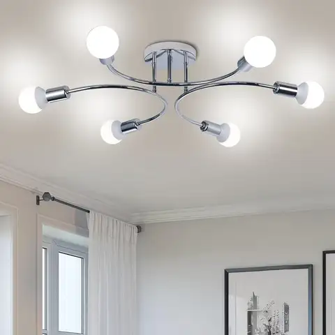 6-Light Sputnik Semi-Recessed Ceiling Lamp Silver E26