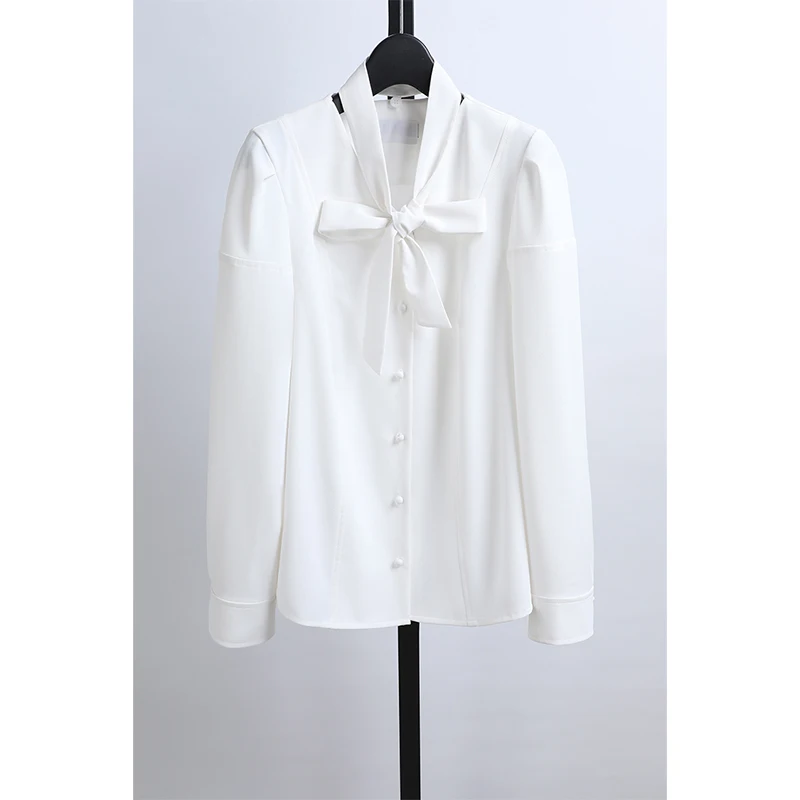 

Elegant Long Sleeve Shirt with Sash for Women Commute Style Fashionable Versatile Women's Clothing Spring New Arrival