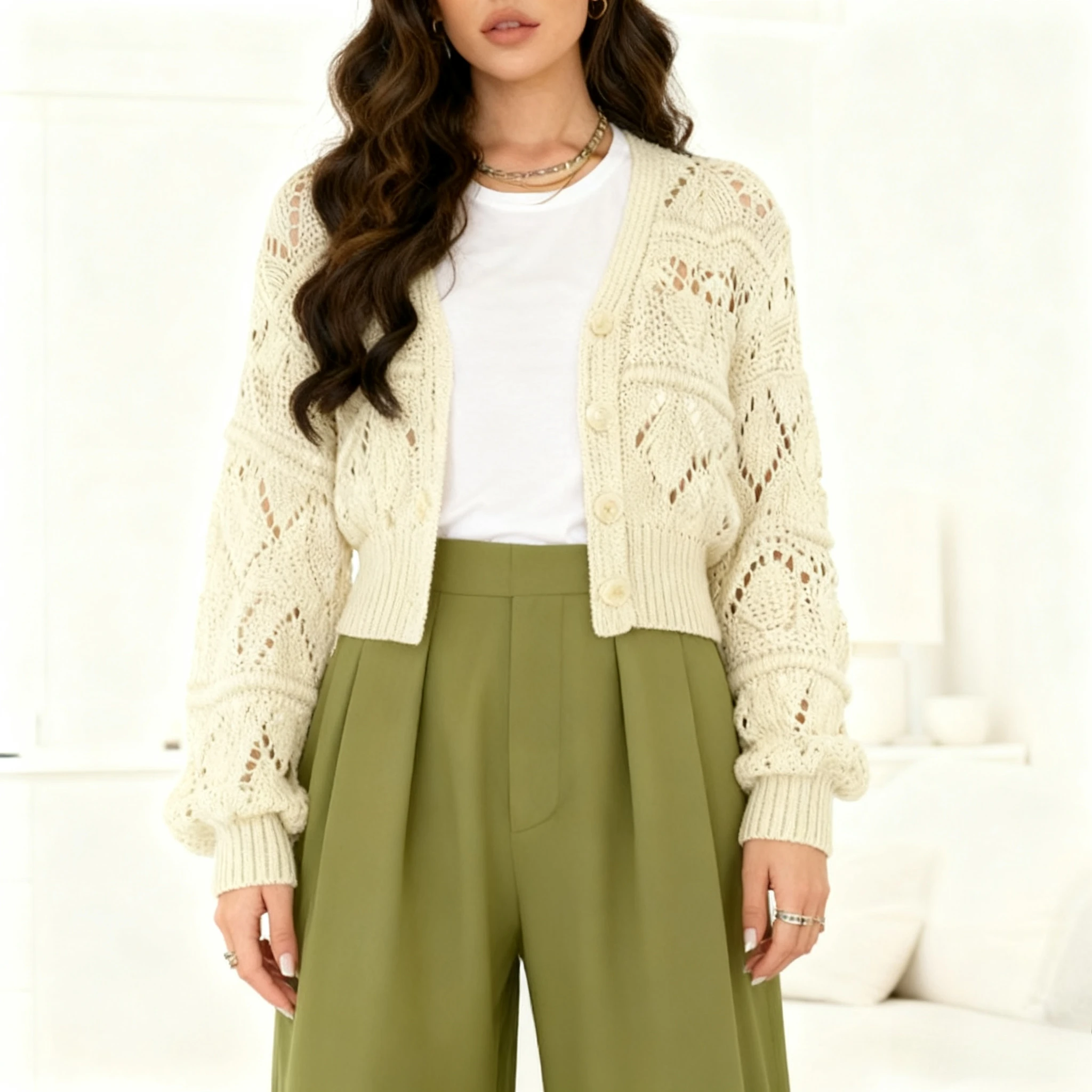 جديد ربيع الخريف موضة الجوف خارج سترة سترة قصيرة الخريف المرأة بلون الخامس الرقبة فضفاضة عادية محبوك