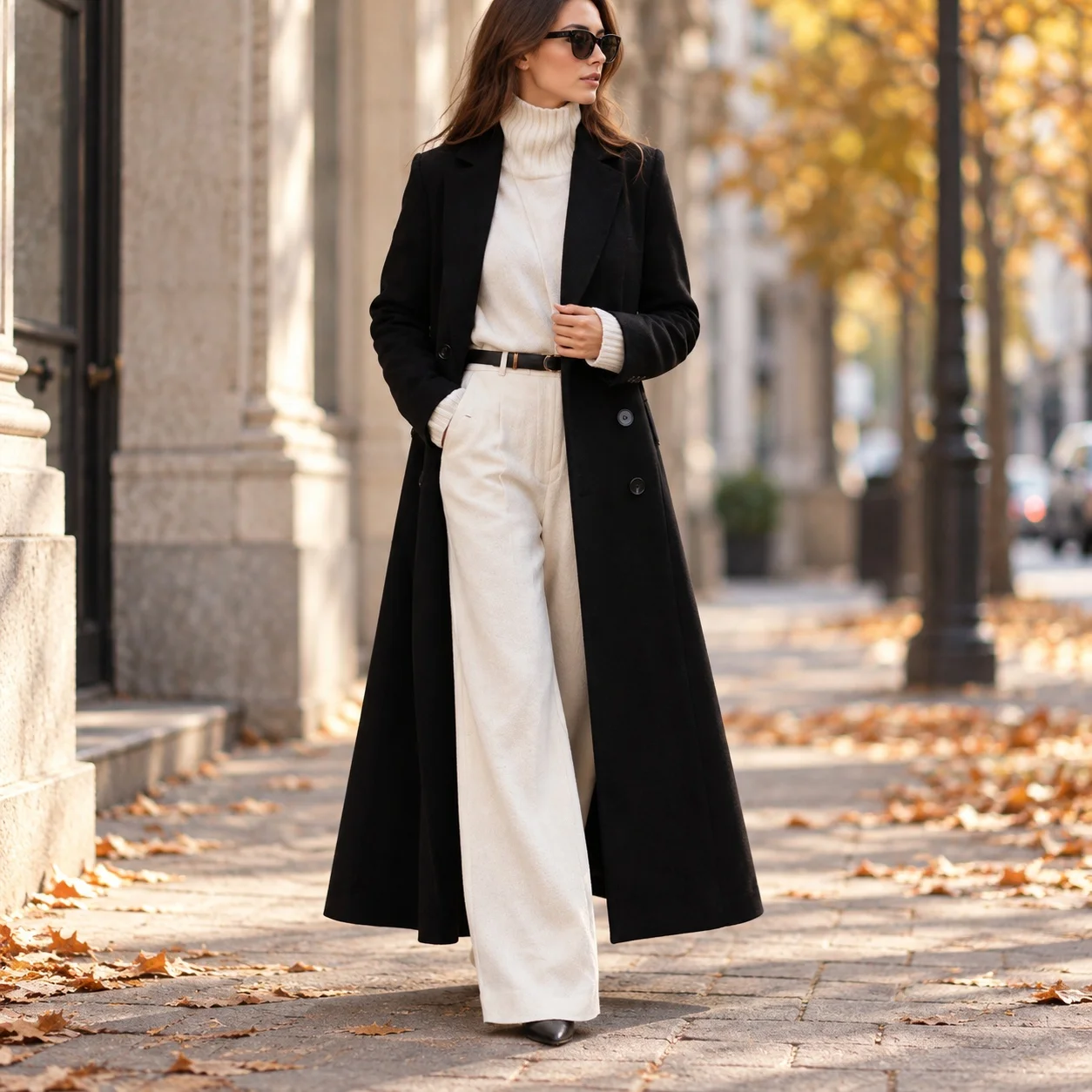 V Neck a Line Cut Coat Elegant and Refined with Commuter Chic Regular Sleeve 3D Effect Pattern Long Length Women Autumn Coat