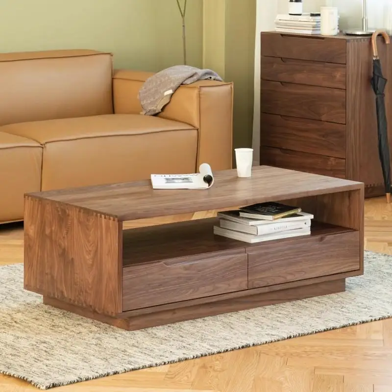 Nordic black walnut solid wood coffee table, modern simple living room rectangular tea table Japanese coffee table small ap