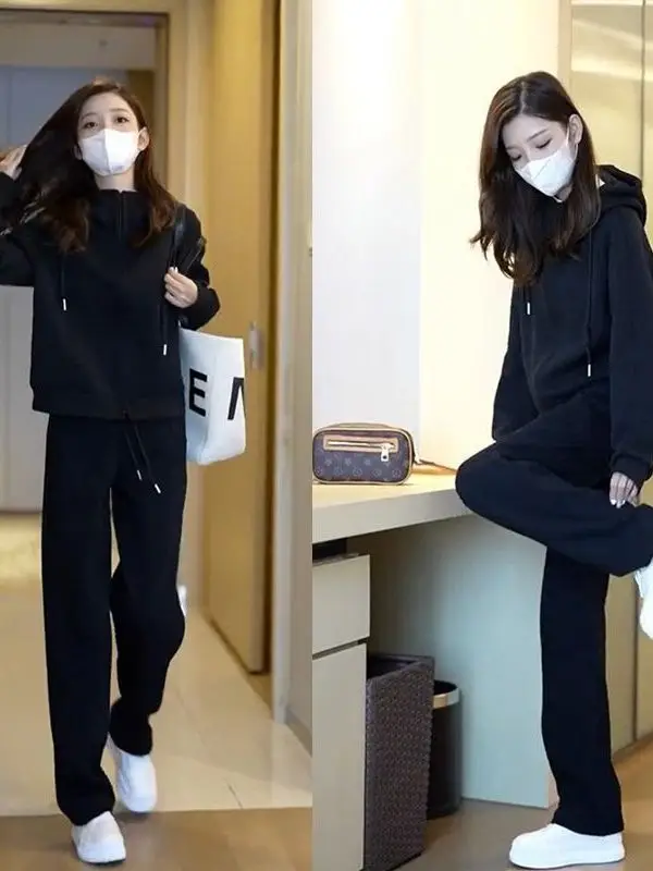 

Модный свободный спортивный костюм для женщин: повседневный комплект из двух предметов больших размеров, весна-осень, новинка, трендовый свободный крой