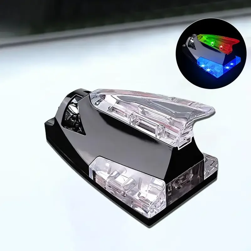 Warning flashlights and rotating driving lights, wind powered car LED shark fin antenna, suitable for car decoration