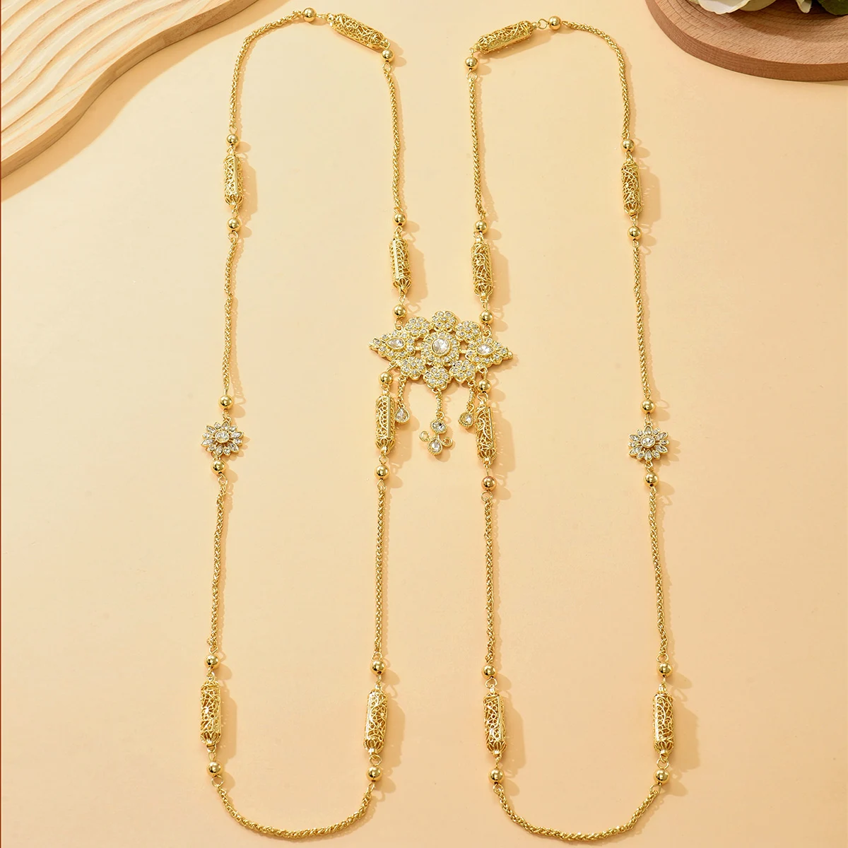 สายโซ่/เข็มขัดประดับลายดอกไม้ชุบทองหรูหรา  เครื่องประดับระดับไฮเอนด์สุดสง่างามสำหรับชุดเจ้าสาว งานแต่งงาน และงานเทศกาลแบบดั้งเดิม