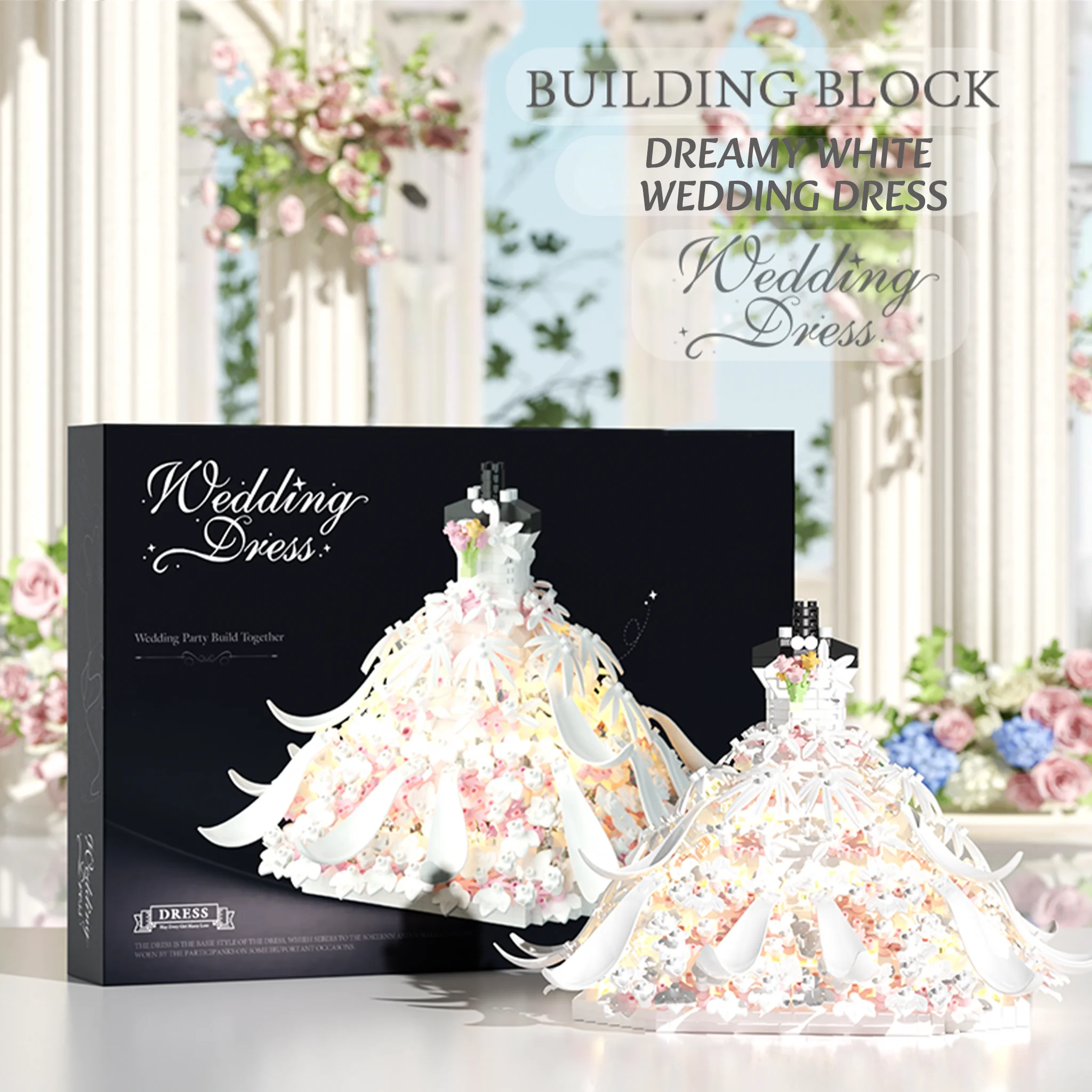 DIY Hochzeitskleid Bausteine Set Brautkleid Modellbausatz Liebe Zweifarbiges dekoratives Gebäudespielzeug Geschenk für Mädchen