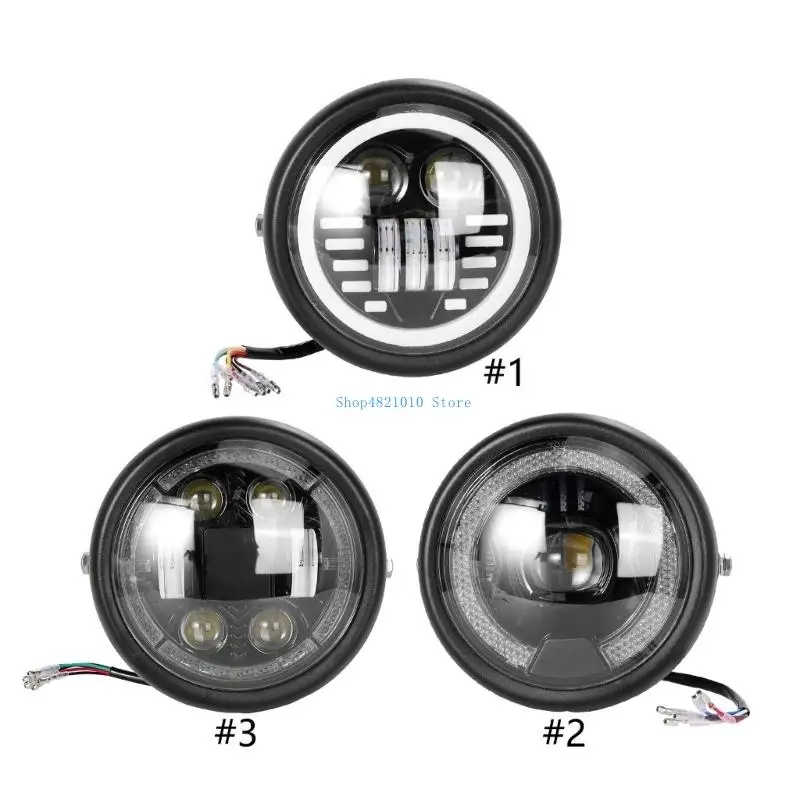 T3LF 7 in Round Headlight for Motorcycles, LED Front Light Assembly with Clear Lens, 12V Wiring and Side Mounts