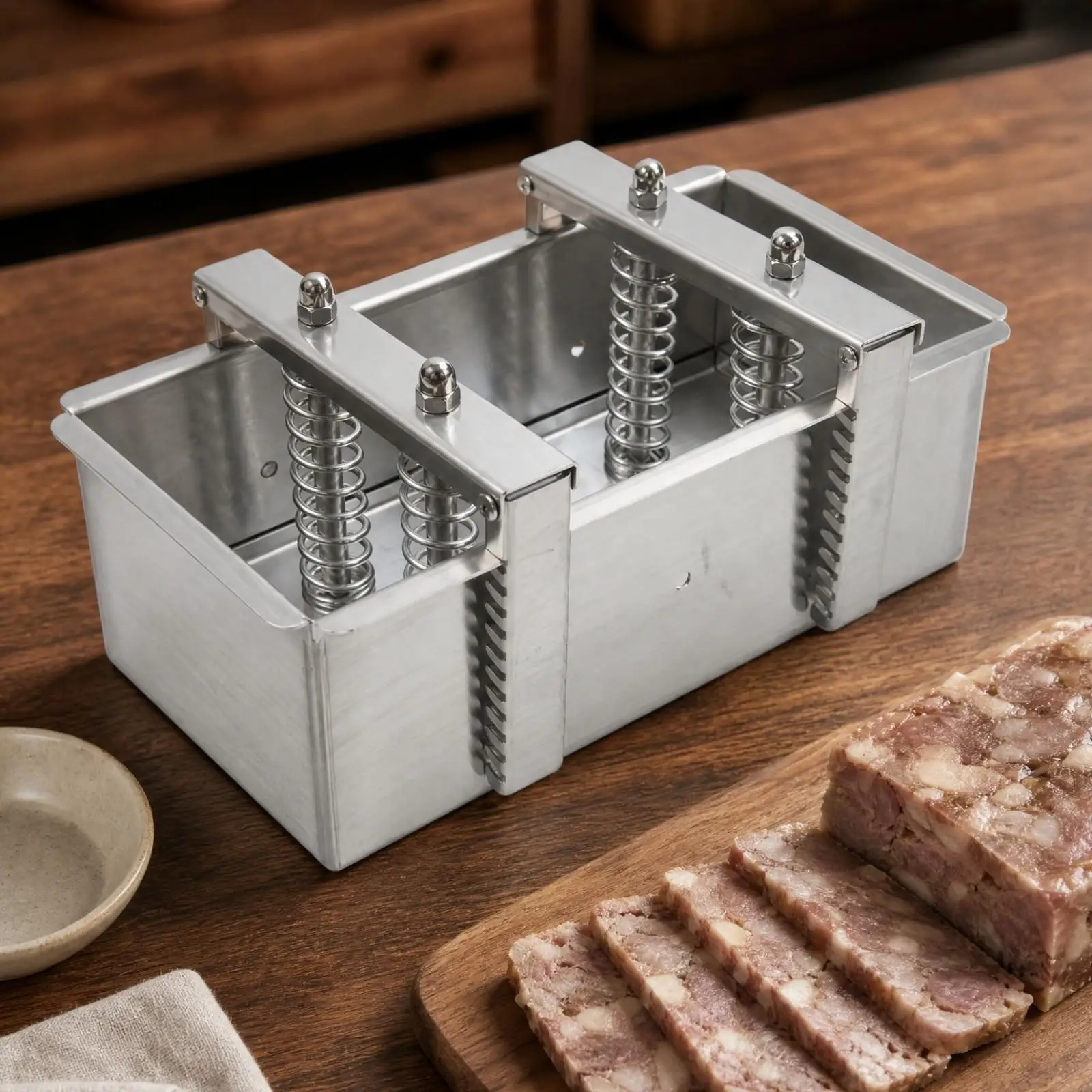 Rectangular Meat Press Mold with Compression Handle and Drainage Cloth for Homemade Sliced Beef and Pork Blocks