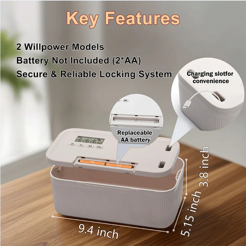 Timed Lock Box 2 Modes Timer Lock Container Max 30 Days Countdown Self Control Phone Jail Electronic Lock Storage Box