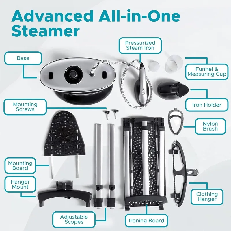 Steam & Go - مكواة بخار للملابس الكل في واحد، مكواة بخار مضغوطة للملابس مع لوح كي وشماعة ملابس