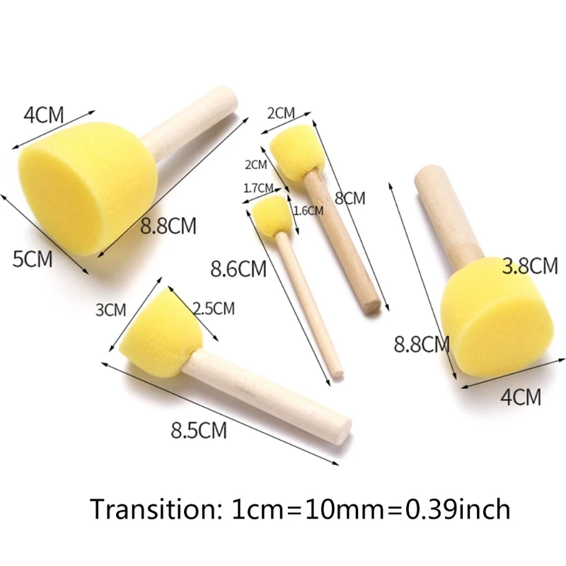 2023 新 5 個スポンジフォームブラシセット木製ハンドルスタンプペイントツール DIY 工芸品子供のため