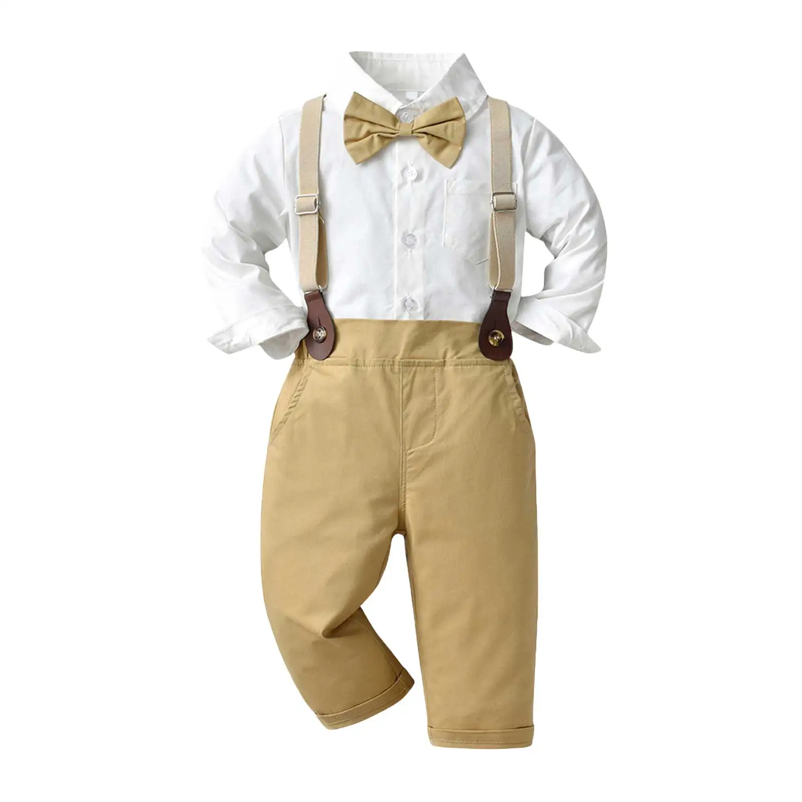 

Baby Boys Gentleman Outfit Set Long Sleeve Lapel Collar Shirt Top And Suspender Pants Two Piece Sets conjuntos para niños