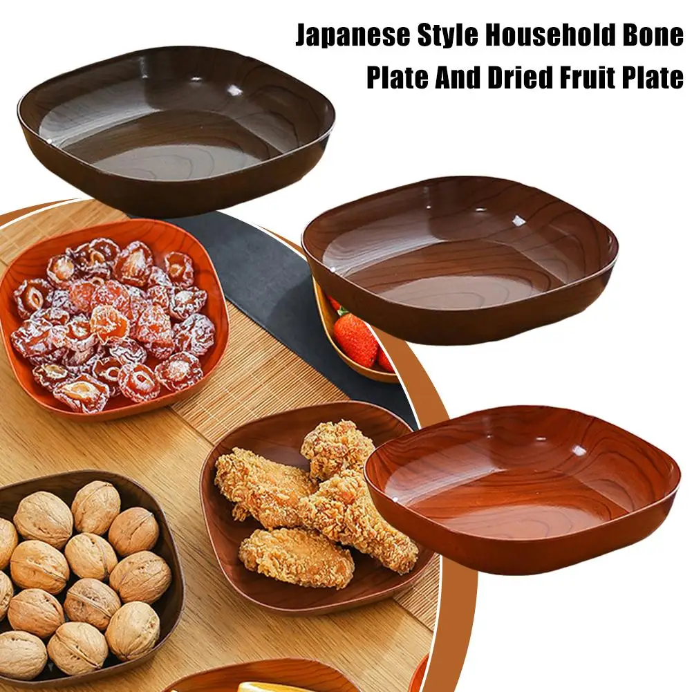 Imitation Wood Grain Bone Dish Japanese Household Creative Bone Dry Seed Fruit Melon Table Dish Dish Tray Plastic O5Z3