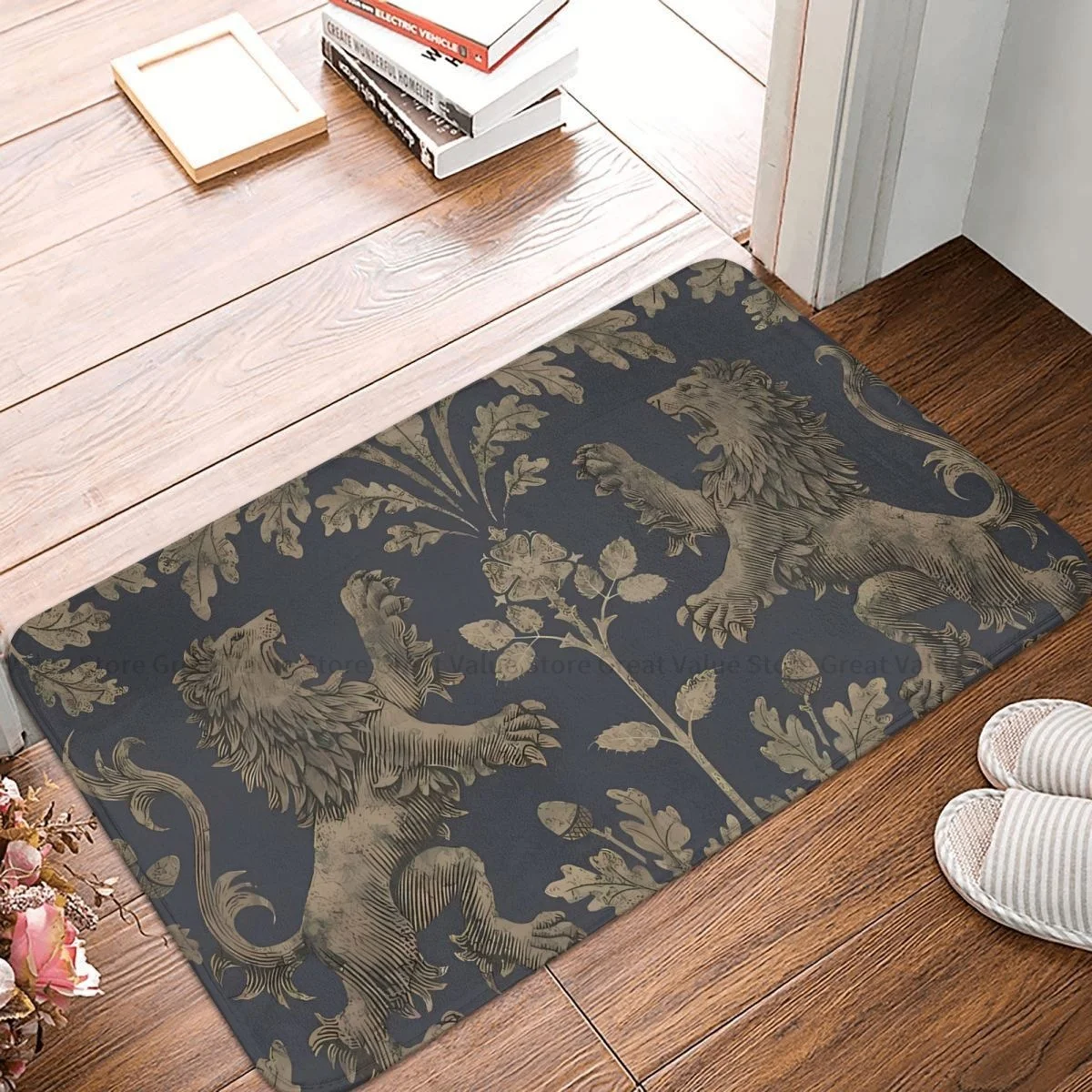 Golden Lion And Damask Non-slip Doormat Boscobel Oak Metallic Gold Bath Kitchen Mat Welcome Carpet Flannel Pattern Decor