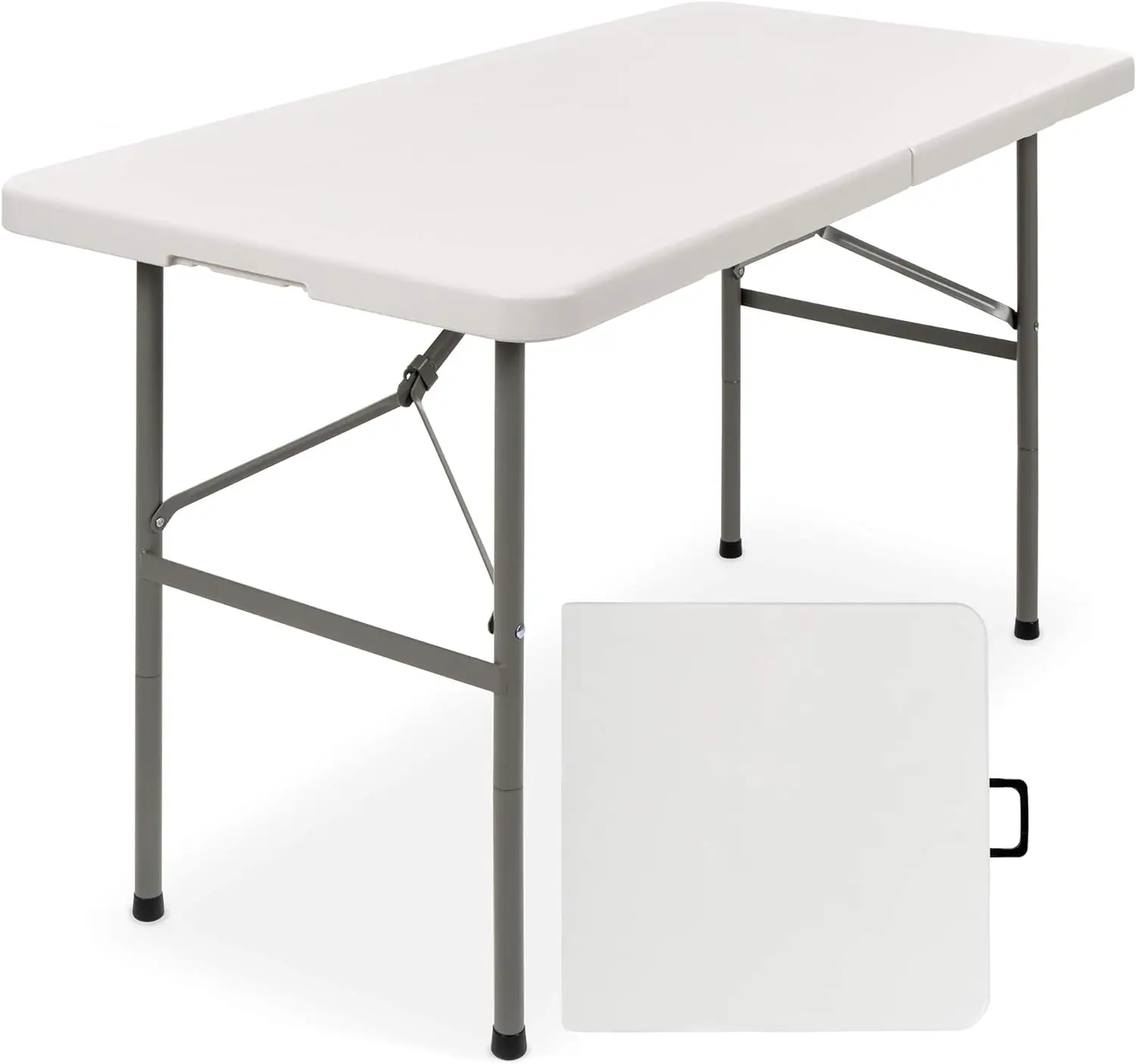 4-foot plastic folding table, indoor and outdoor heavy-duty portable with handle, picnic, party, camping lock - white