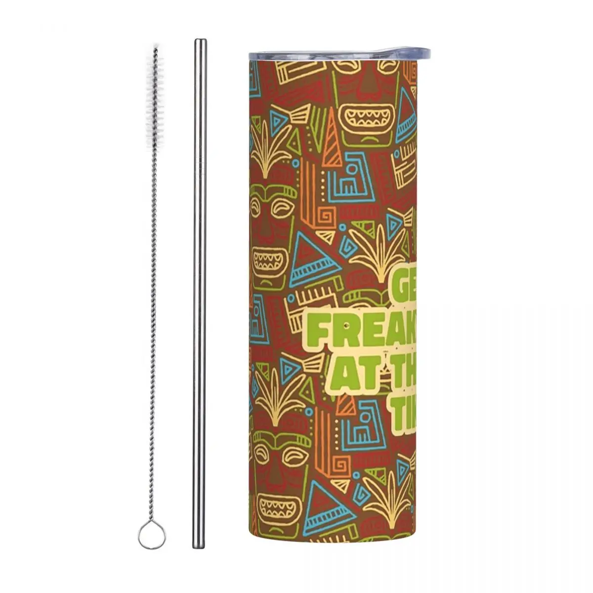 Get Freaky At The Tiki Stainless Steel Tumbler Vacuum Insulated Mugs Thermal Cold Bottle Straw With Lid 20oz