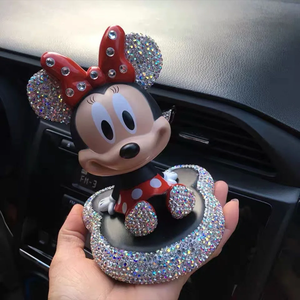 Disney Mickey Mouse Minnie Actiefiguur Cartoon Diamant Inlay Pop Model Kawaii Mickey Sculptuur Desktop Auto Ornamenten Decor