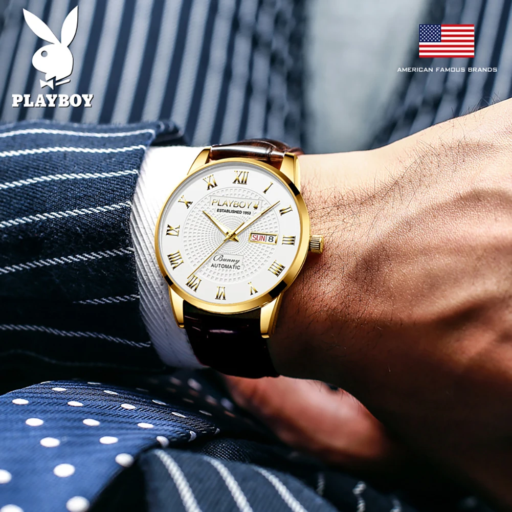 PLAYBOY Top Brand Men Watch High Quality Luxury Original Automatic Mechanical Watches for Men Fashion Business Wrist Watch Men