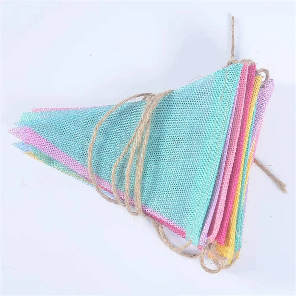 4 m lange, farbenfrohe Wimpelkette aus Jute-Leinen im Vintage-Stil für Geburtstagsfeiern, Hochzeiten, Süßigkeitenbars, Heim- und Gartendekoration. – Detail 6