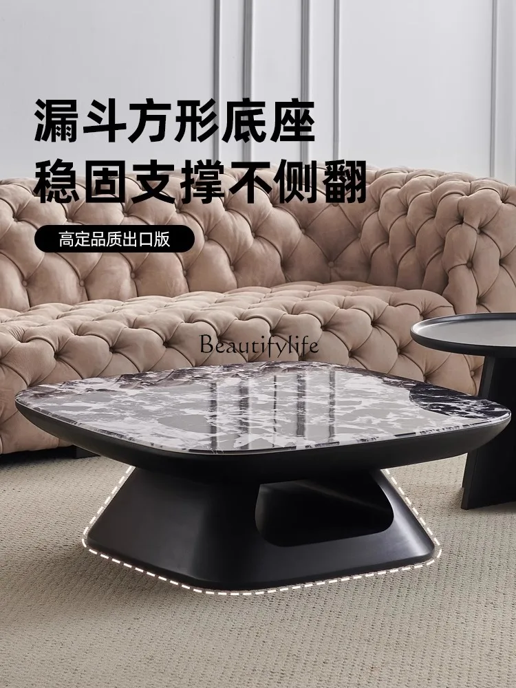 Italian Black Light Luxury Super Crystal Stone Square Coffee Table Combination Home High Sense