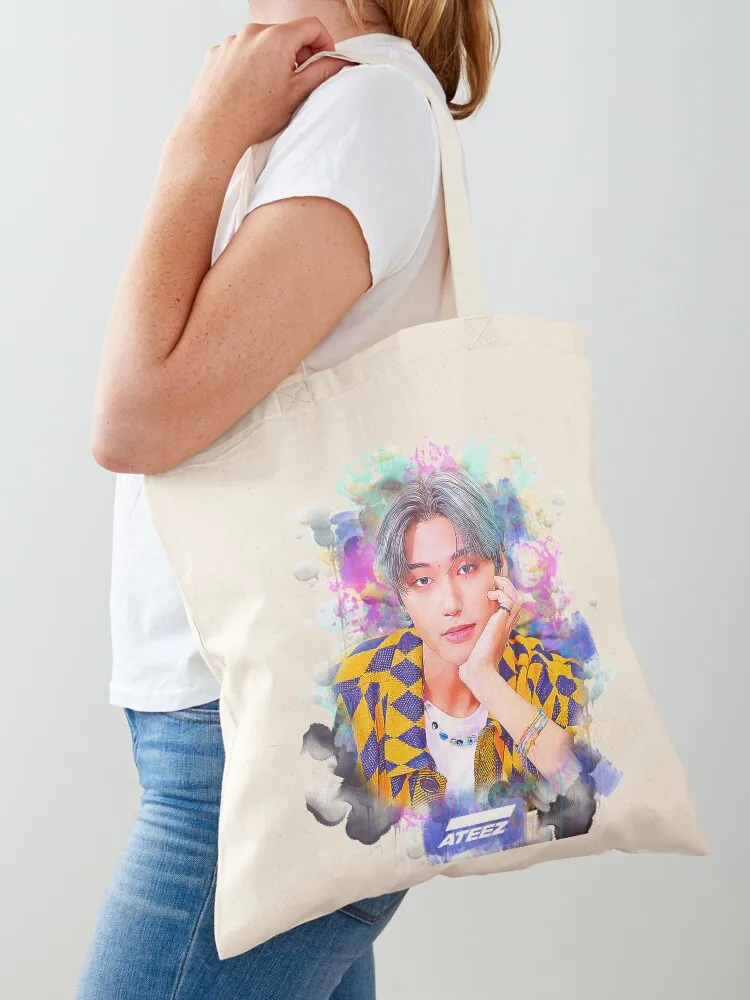 Ateez Woo Young DejaVu tas Tote seni warna-warni tas tote kanvas tas belanja wanita tas Tote kanvas