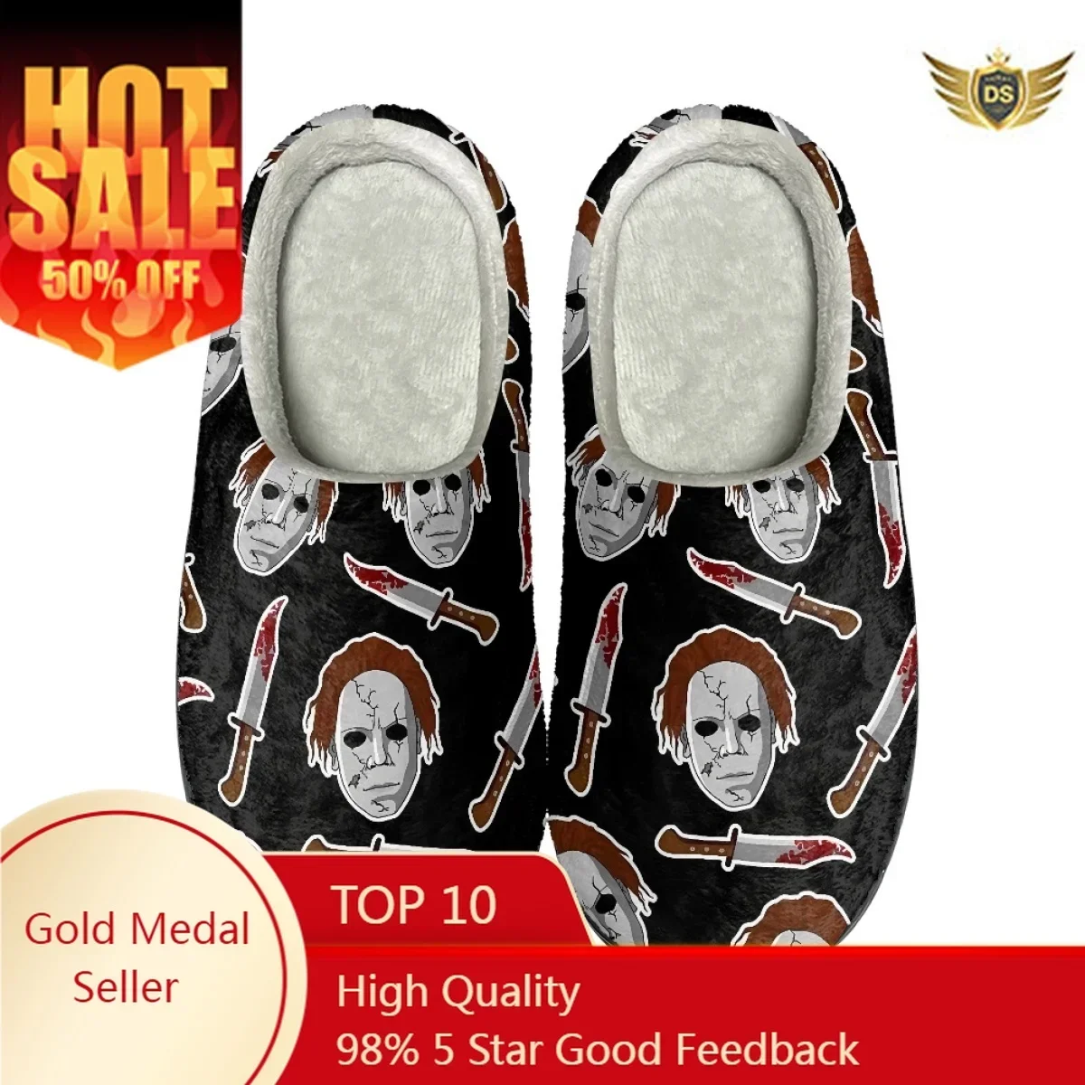 

Winter Casual Comfortable Women Slippers Horror Movie Print Couples Footwear Drop Ship Autumn Winter Warm Men's Cotton Slipper