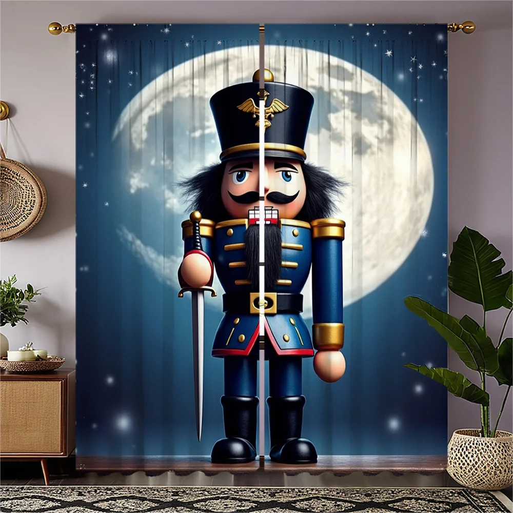 2 шт., HD цифровая печать, Рождественский Щелкунчик, занавеска с узором, красный, золотой, зеленый, с подарочными коробками, стиль домашнего декора для Livin